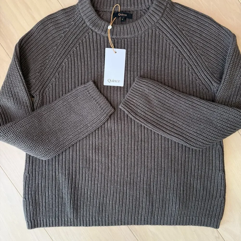 Quince Fisherman Crew Sweater Women's Small Brown Organic Cotton Pullover NWT - Picture 6 of 11